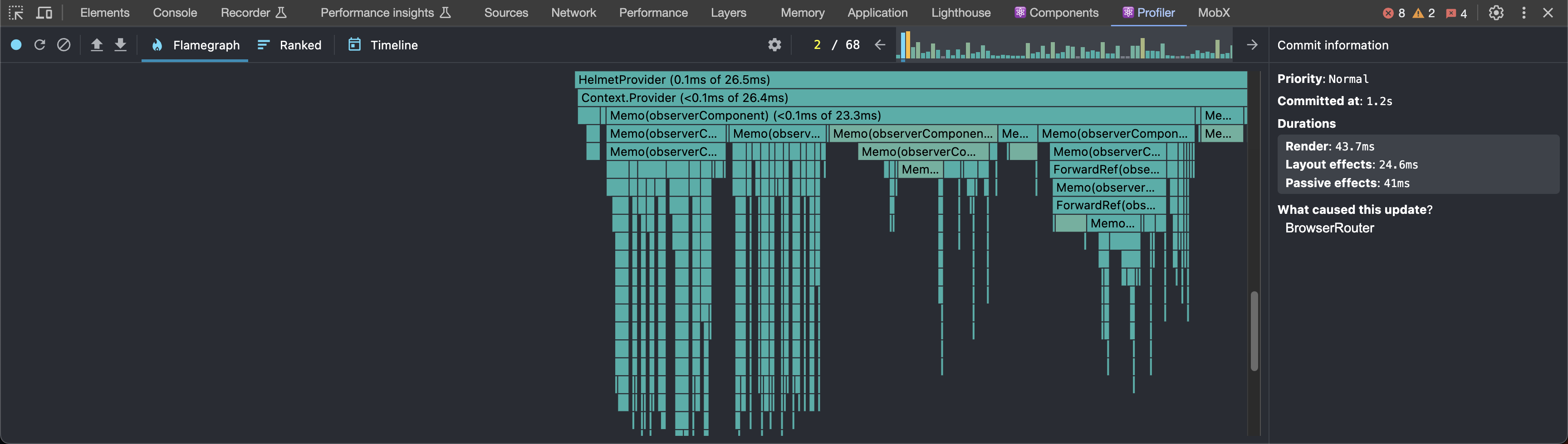 React devtools flamechart