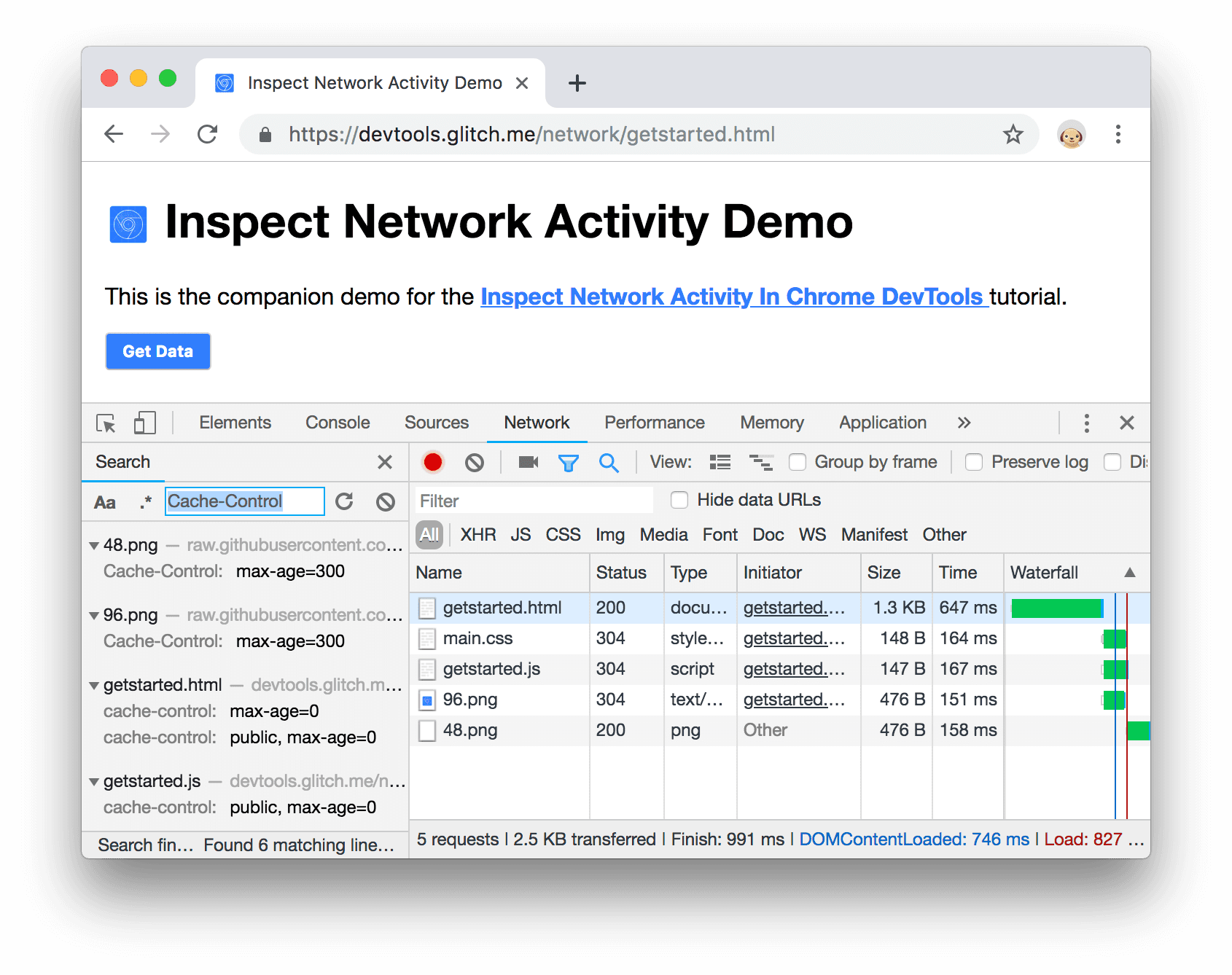 The devtools network inspector